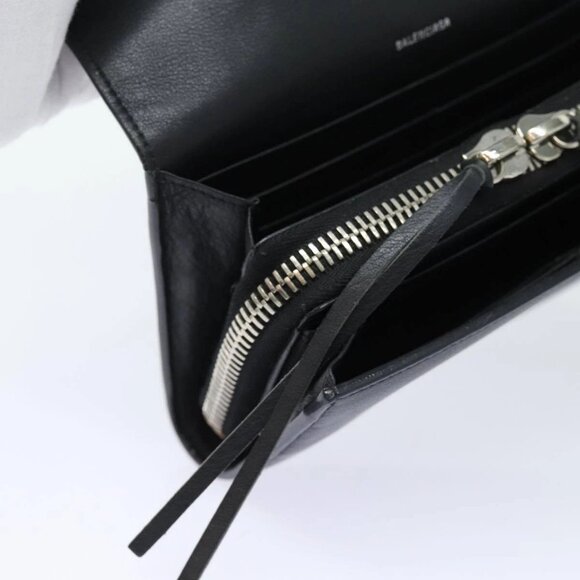 BALENCIAGA Paper Manny Long Wallet Leather Black Silver - Picture 12 of 15